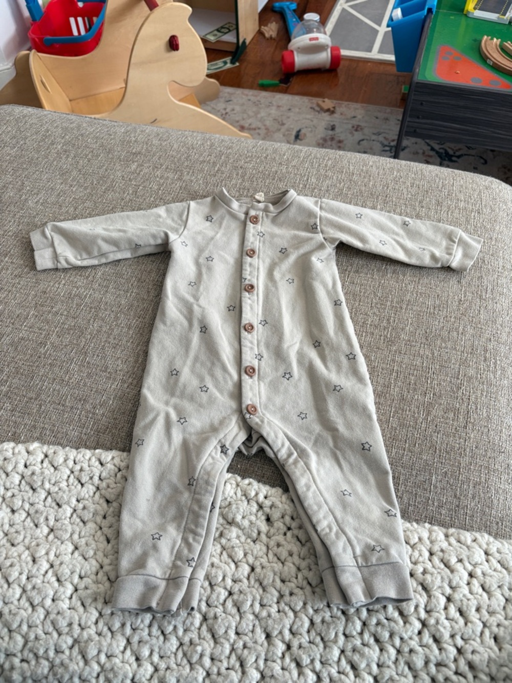 Quincy Mae Light Gray Star Print Footed One-Piece